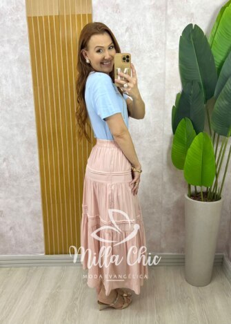 Milla Chic - millachic com br saia cibele em rayon castanho copia 1 Saia Cibele em Rayon - Rosa Pó - Milla Chic