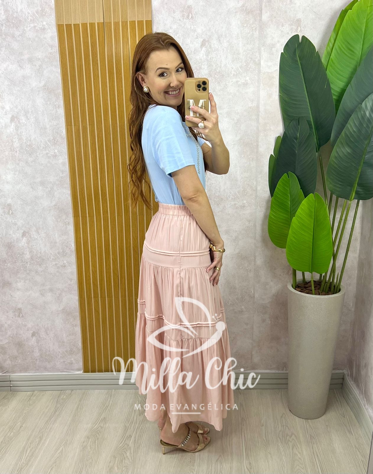 Milla Chic - millachic com br saia cibele em rayon castanho copia 1 Saia Cibele em Rayon - Rosa Pó - Milla Chic