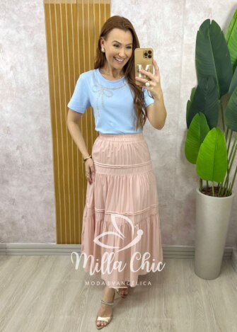 Saia Cibele em Rayon - Rosa Pó - Milla Chic