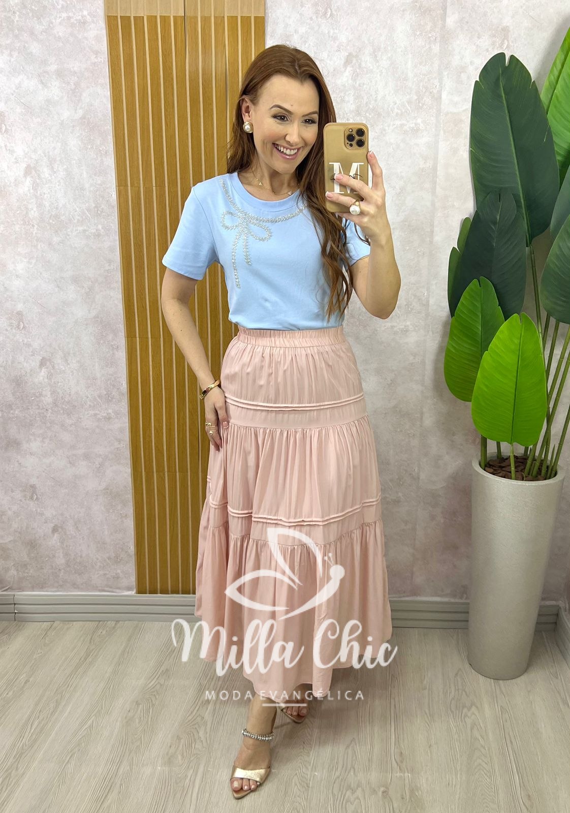 Milla Chic - millachic com br saia cibele em rayon castanho copia 3 Saia Cibele em Rayon - Rosa Pó - Milla Chic