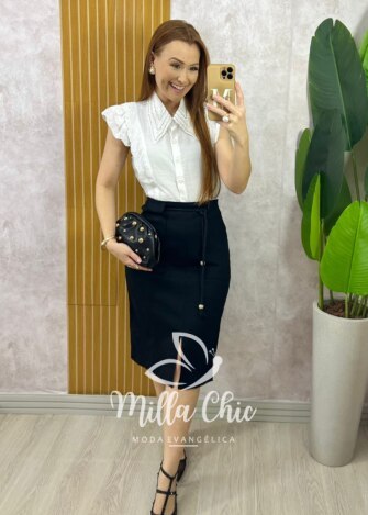 Saia Clara Em Linho - Preta - Milla Chic