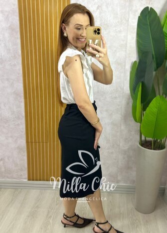 Milla Chic - millachic com br saia clara em linho preta 1 Saia Clara Em Linho - Preta - Milla Chic
