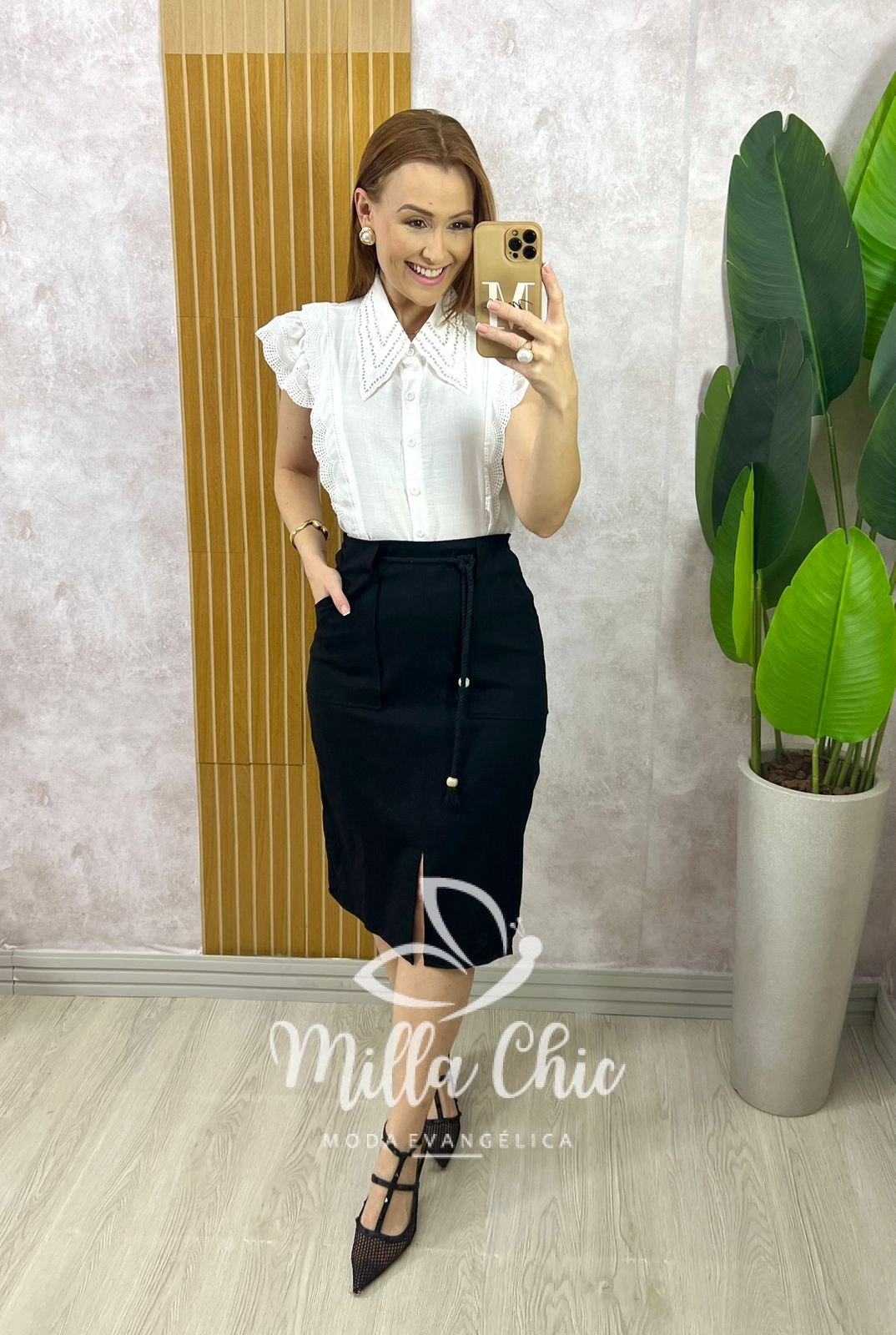 Milla Chic - millachic com br saia clara em linho preta 2 Saia Clara Em Linho - Preta - Milla Chic