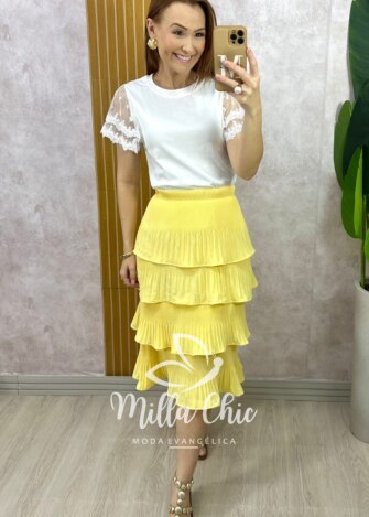 Saia Isa Em Camadas - Amarela - Milla Chic