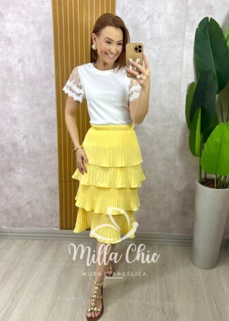 Saia Isa Em Camadas - Amarela - Milla Chic