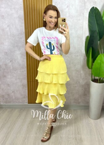 Saia Isa Em Camadas - Amarela - Milla Chic