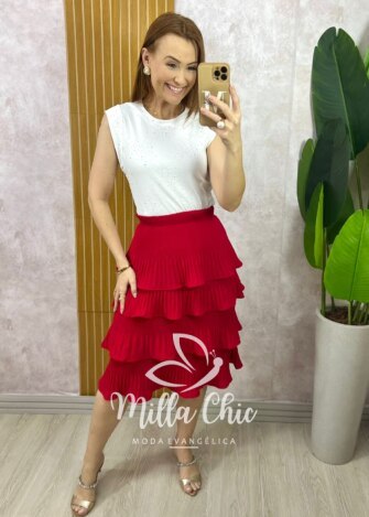 Saia Isa Em Camadas - Vermelha - Milla Chic