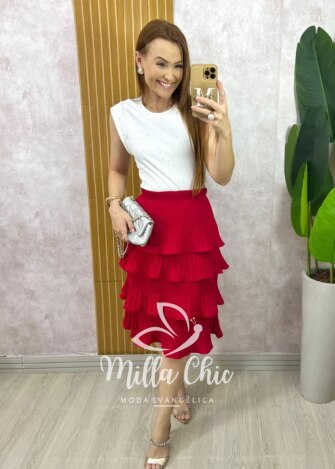 Saia Isa Em Camadas - Vermelha - Milla Chic