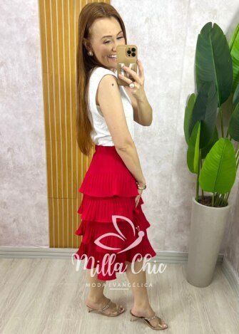 Saia Isa Em Camadas - Vermelha - Milla Chic
