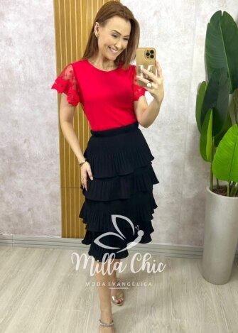 Saia Isa Em Camadas - Preta - Milla Chic
