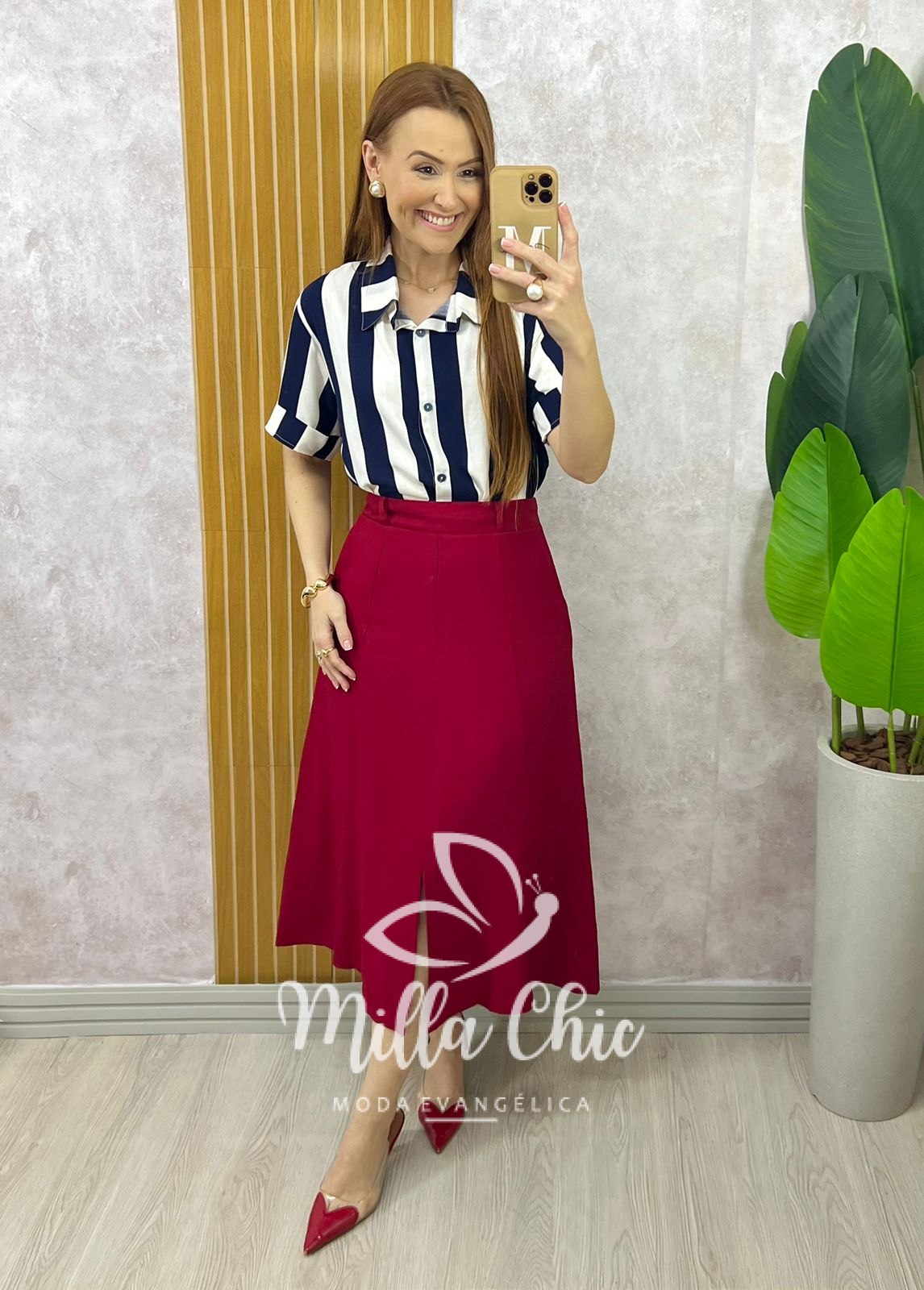 Milla Chic - millachic com br saia joaquina em alfaiataria rosa antigo copia 3 Saia Joaquina - Cereja - Milla Chic