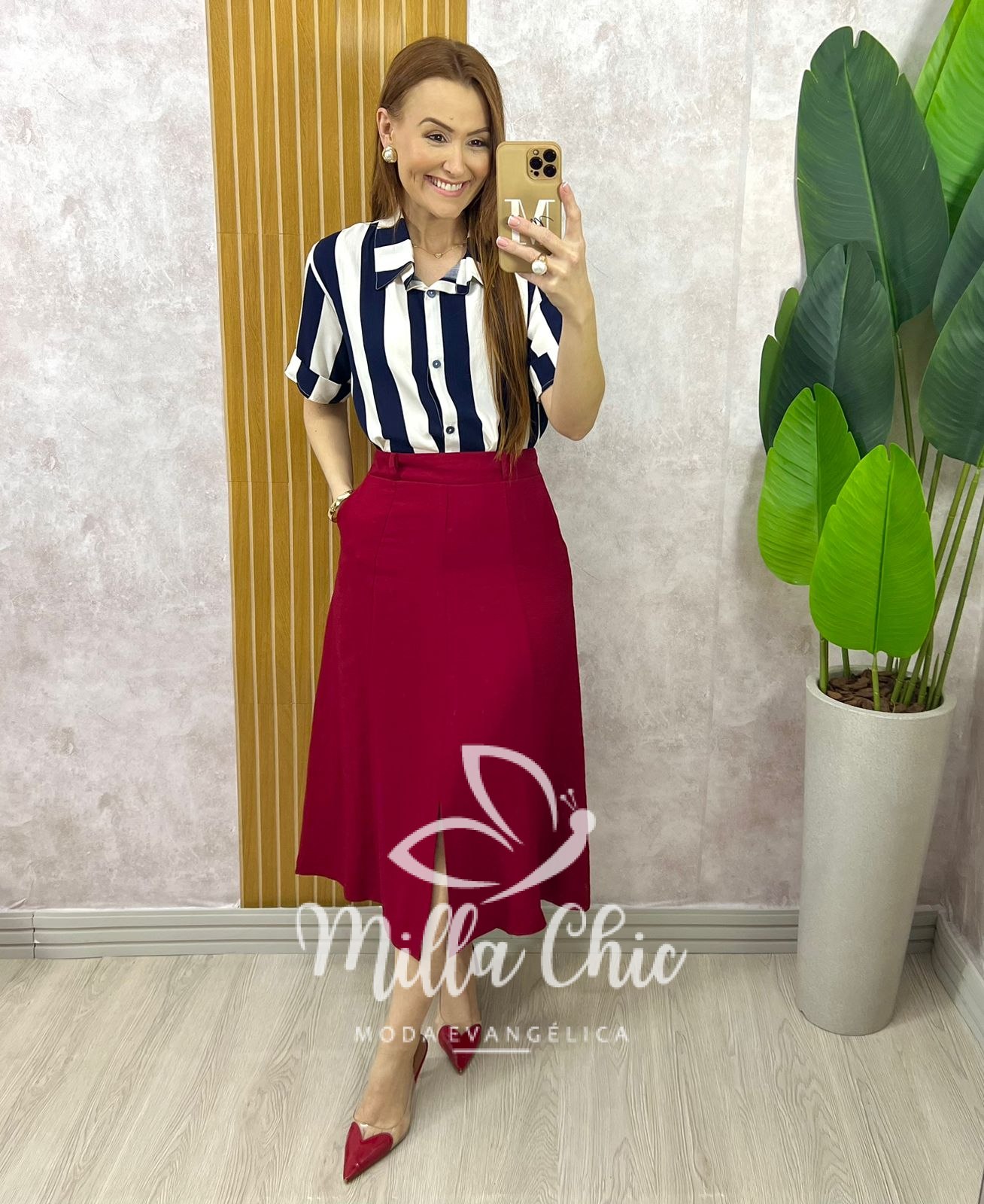 Milla Chic - millachic com br saia joaquina em alfaiataria rosa antigo copia 4 Saia Joaquina - Cereja - Milla Chic