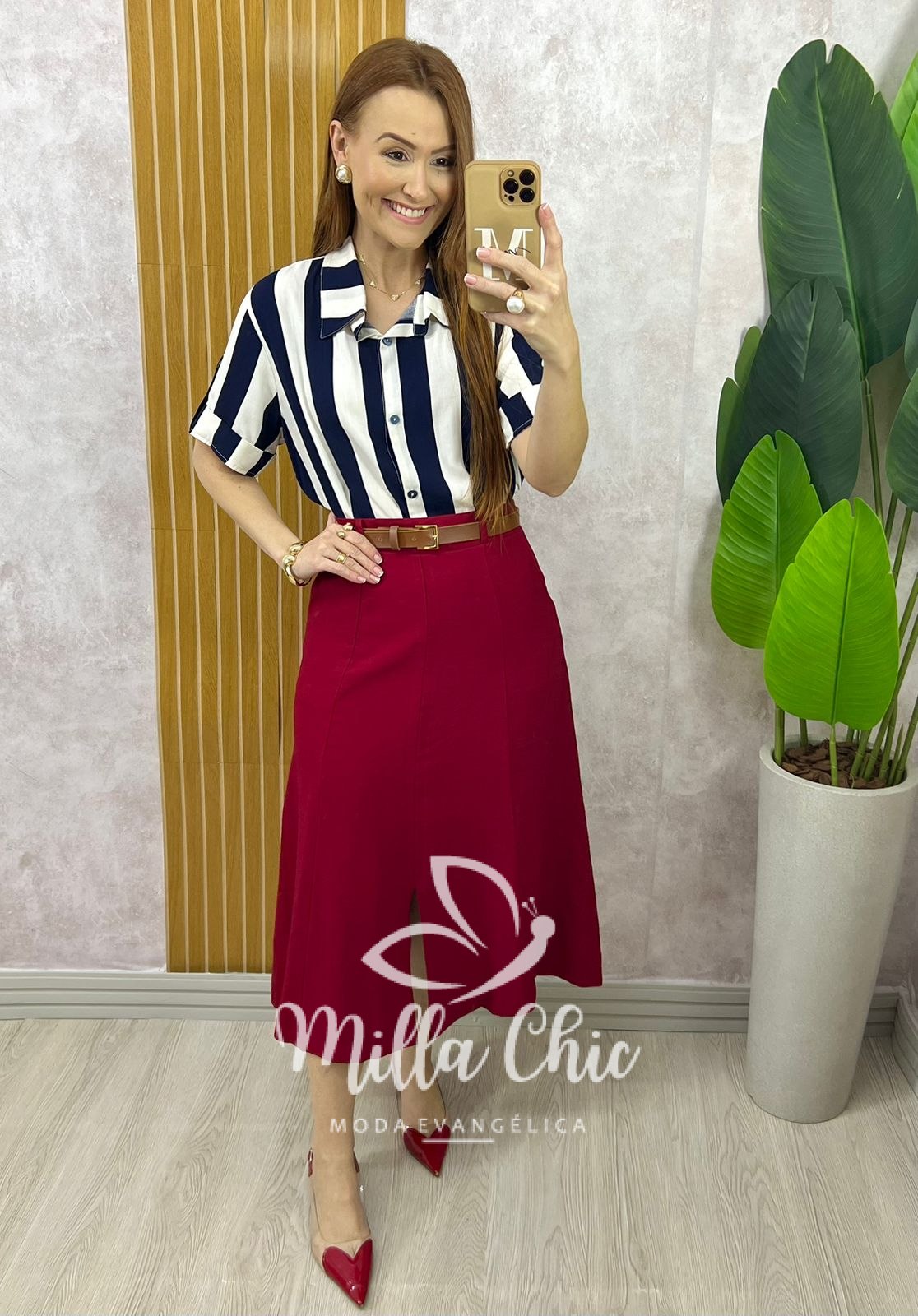 Milla Chic - millachic com br saia joaquina em alfaiataria rosa antigo copia Saia Joaquina - Cereja - Milla Chic