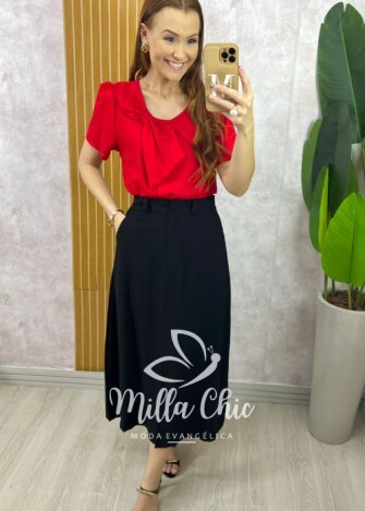 Saia Lúcia em Alfaiataria Marrant - Natural - Milla Chic