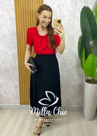 Saia Lúcia em Alfaiataria Marrant - Natural - Milla Chic