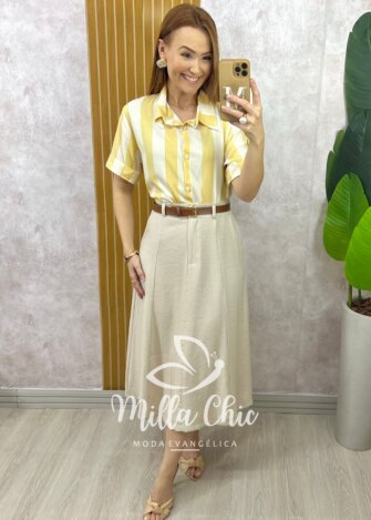 Milla Chic - millachic com br saia perla em alfaiataria marrant natural 1 Saia Perla em Alfaiataria Marrant - Natural - Milla Chic
