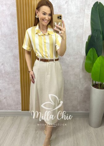 Milla Chic - millachic com br saia perla em alfaiataria marrant natural Saia Perla em Alfaiataria Marrant - Natural - Milla Chic