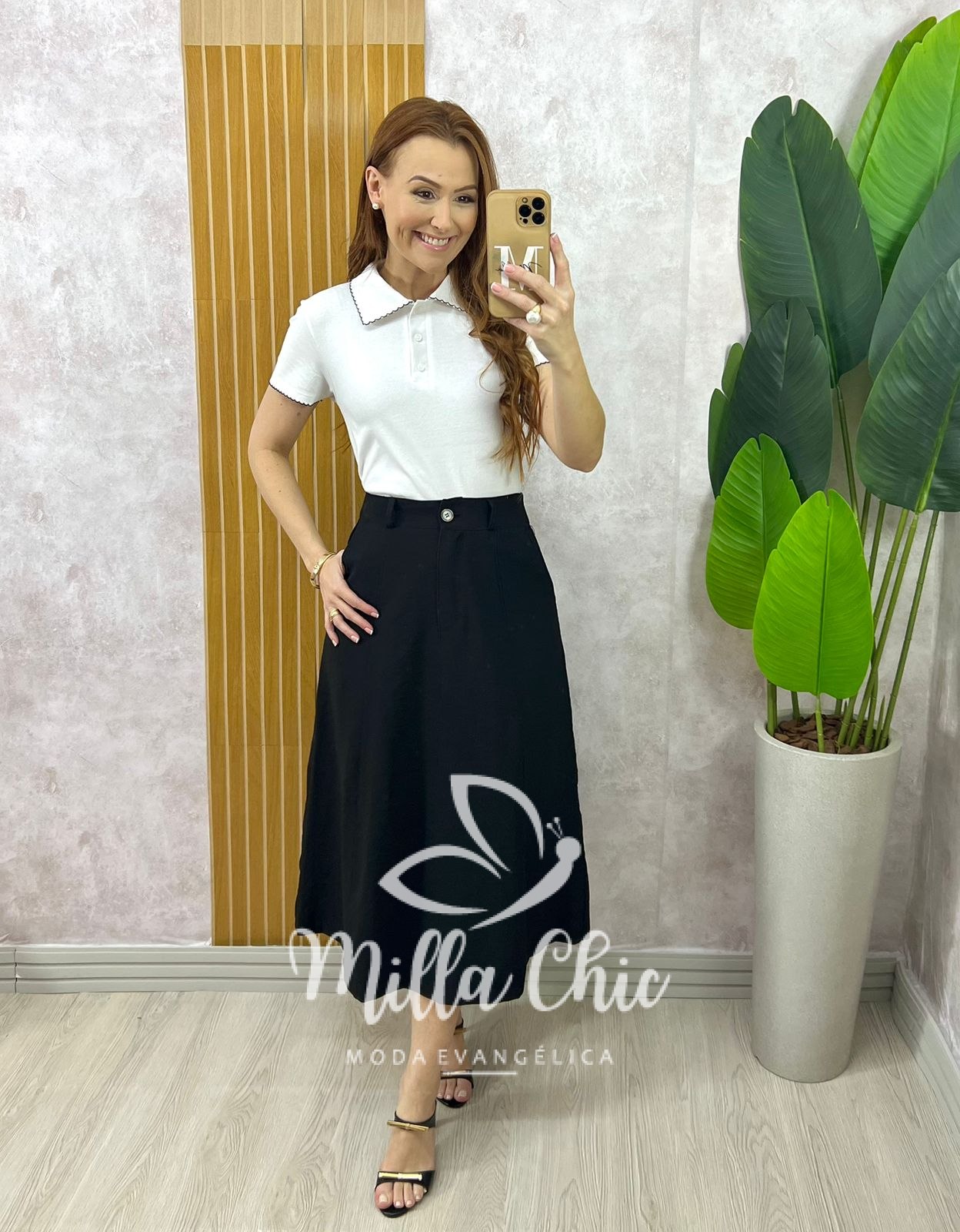 Milla Chic - millachic com br saia perla em alfaiataria marrant natural copia 1 Saia Perla em Alfaiataria Marrant - Preta - Milla Chic