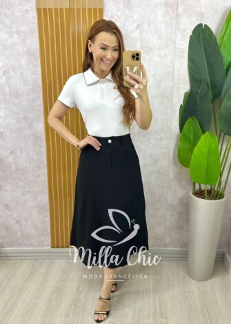 Milla Chic - millachic com br saia perla em alfaiataria marrant natural copia 2 Saia Perla em Alfaiataria Marrant - Preta - Milla Chic