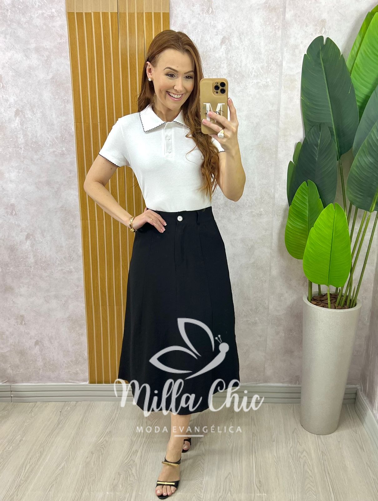 Milla Chic - millachic com br saia perla em alfaiataria marrant natural copia 2 Saia Perla em Alfaiataria Marrant - Preta - Milla Chic
