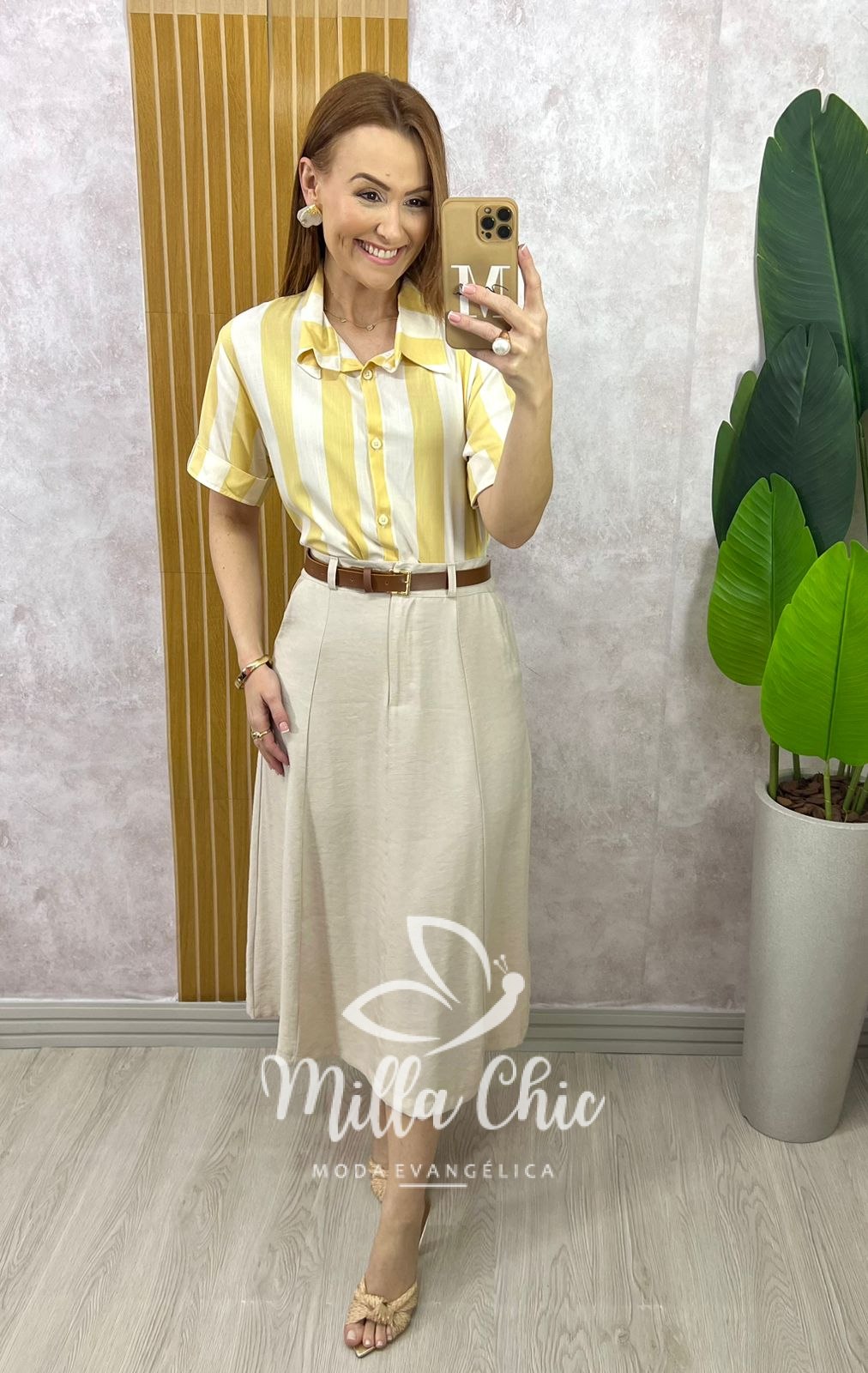 Milla Chic - millachic com br saia perla em alfaiataria marrant natural Saia Perla em Alfaiataria Marrant - Natural - Milla Chic