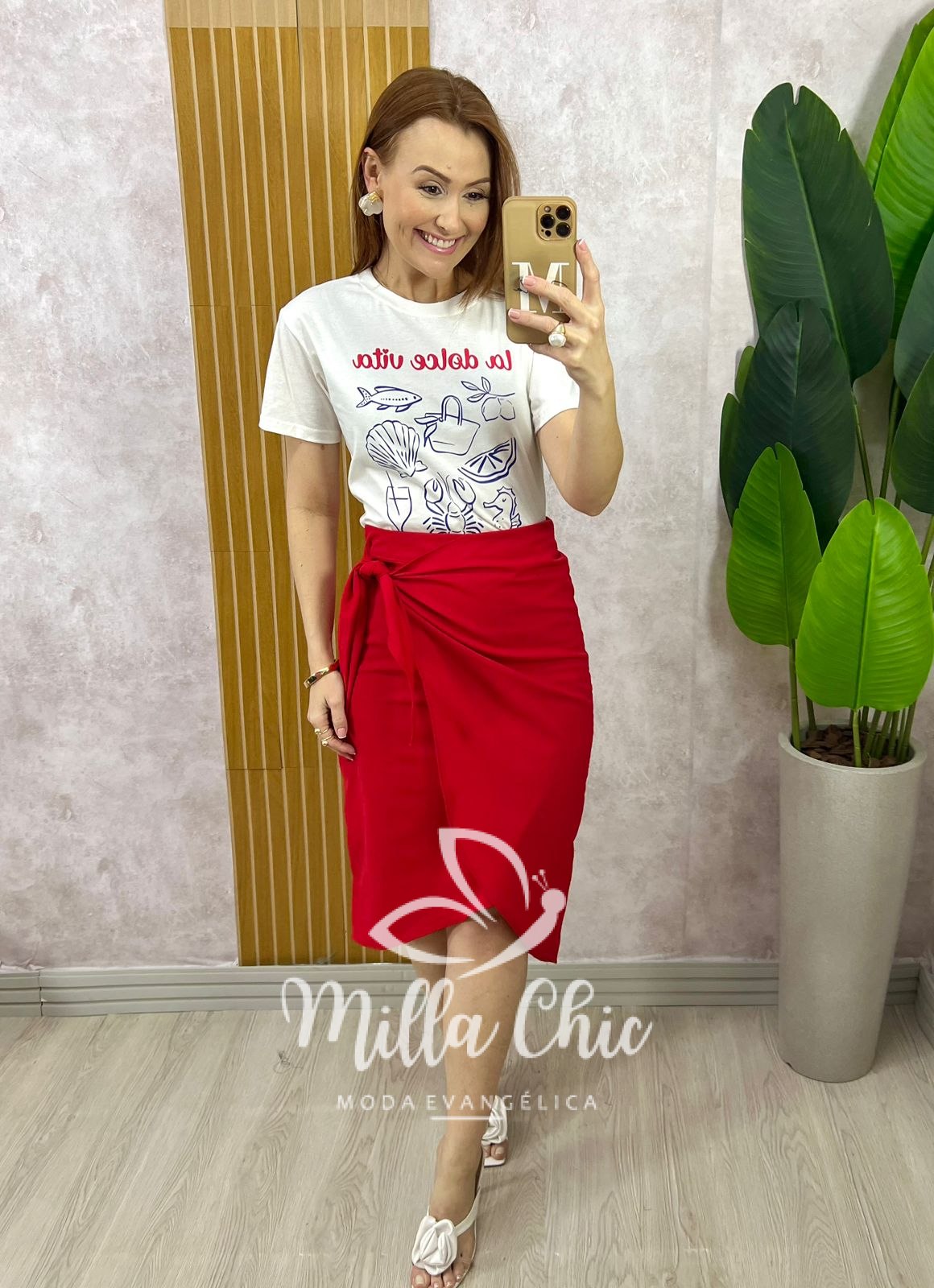 Milla Chic - millachic com br saia ravena em linho vermelha 1 Saia Ravena em Linho - Vermelha - Milla Chic