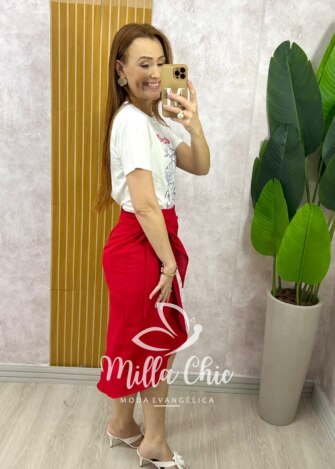 Milla Chic - millachic com br saia ravena em linho vermelha 2 Saia Ravena em Linho - Vermelha - Milla Chic