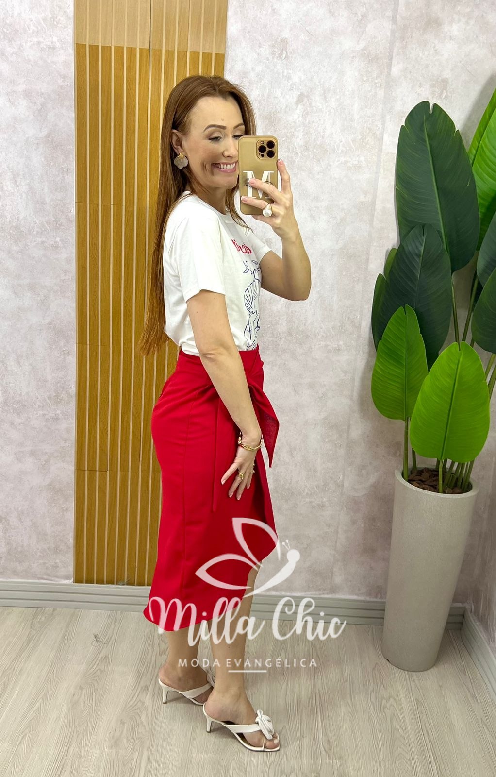 Milla Chic - millachic com br saia ravena em linho vermelha 2 Saia Ravena em Linho - Vermelha - Milla Chic