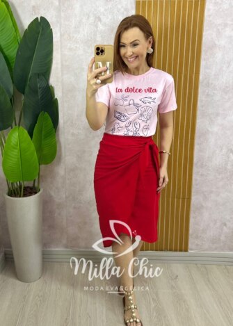 Milla Chic - millachic com br saia ravena em linho vermelha Saia Ravena em Linho - Vermelha - Milla Chic