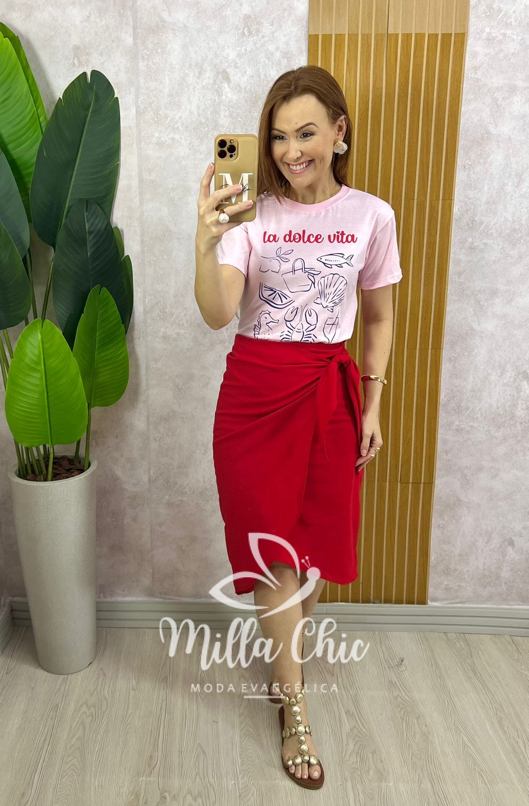 Milla Chic - millachic com br saia ravena em linho vermelha Saia Ravena em Linho - Vermelha - Milla Chic