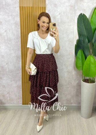 Milla Chic - millachic com br saia samanta em chiffon camadas branca 1 Saia Samanta em Chiffon Camadas - Branca - Milla Chic