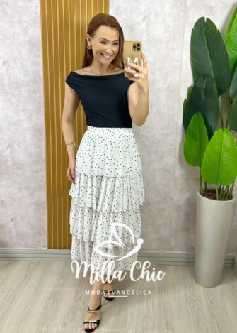 Milla Chic - millachic com br saia samanta em chiffon camadas branca 15 Saia Samanta em Chiffon Camadas - Branca - Milla Chic