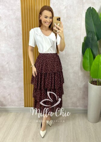 Milla Chic - millachic com br saia samanta em chiffon camadas branca Saia Samanta em Chiffon Camadas - Branca - Milla Chic