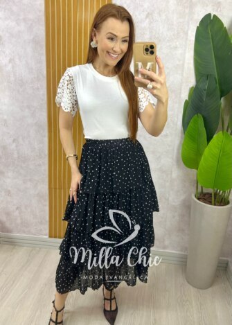 Milla Chic - millachic com br saia samanta em chiffon camadas branca 5 Saia Samanta em Chiffon Camadas - Branca - Milla Chic