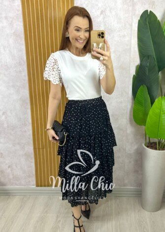 Milla Chic - millachic com br saia samanta em chiffon camadas branca 8 Saia Samanta em Chiffon Camadas - Branca - Milla Chic