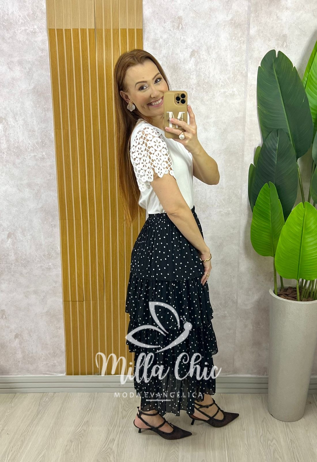 Milla Chic - millachic com br saia samanta em chiffon camadas branca 9 Saia Samanta em Chiffon Camadas - Branca - Milla Chic