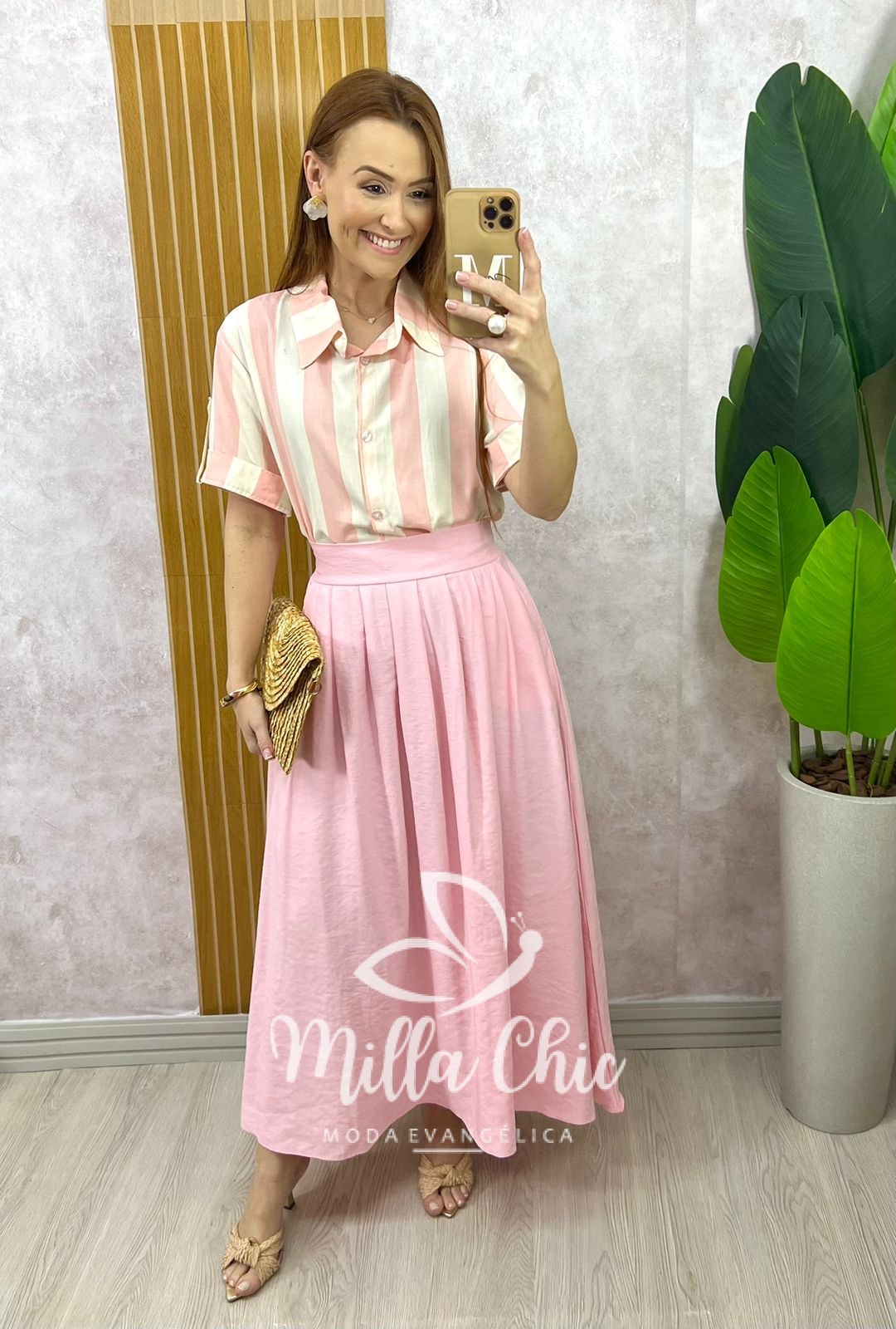 Milla Chic - millachic com br saia silvia em alfaiataria marrant rosa 1 Saia Silvia em Alfaiataria Marrant - Rosa - Milla Chic