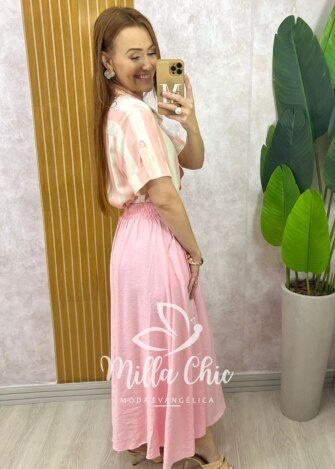 Milla Chic - millachic com br saia silvia em alfaiataria marrant rosa 2 Saia Silvia em Alfaiataria Marrant - Rosa - Milla Chic