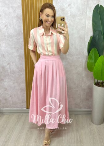 Milla Chic - millachic com br saia silvia em alfaiataria marrant rosa Saia Silvia em Alfaiataria Marrant - Rosa - Milla Chic
