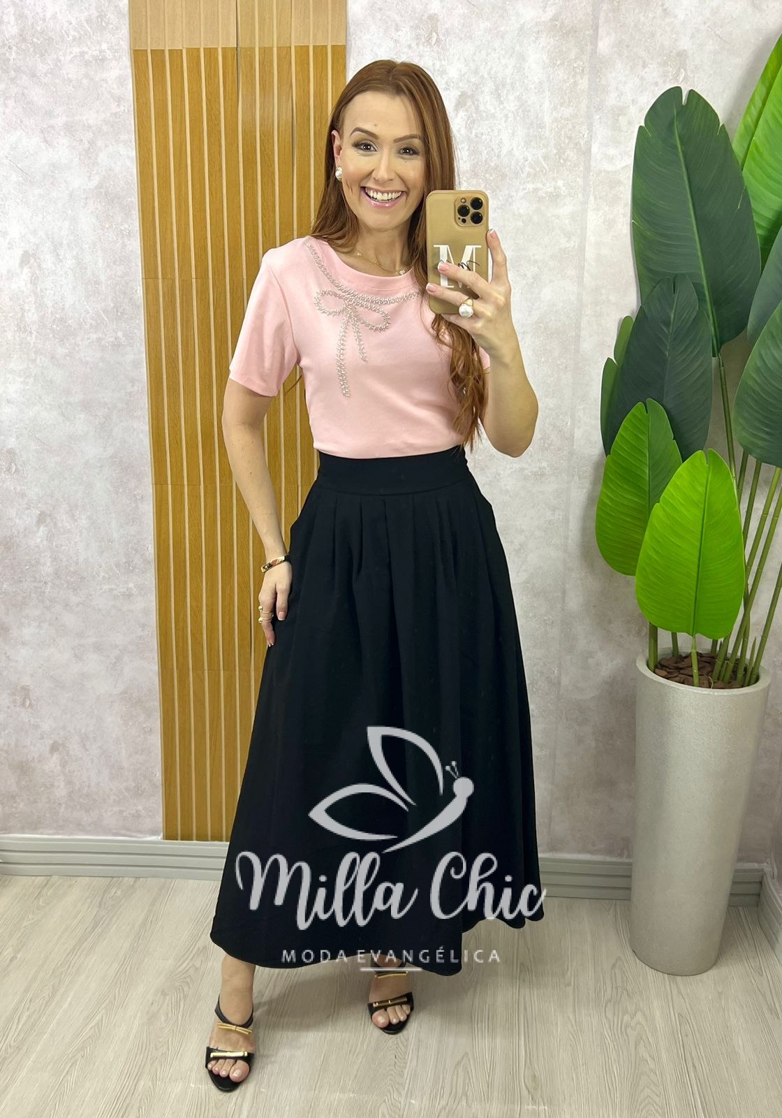 Milla Chic - millachic com br saia silvia em alfaiataria marrant rosa copia 2 Saia Silvia em Alfaiataria Marrant - Preta - Milla Chic