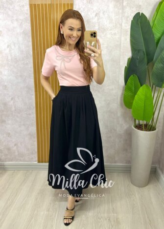Milla Chic - millachic com br saia silvia em alfaiataria marrant rosa copia 3 Saia Silvia em Alfaiataria Marrant - Preta - Milla Chic