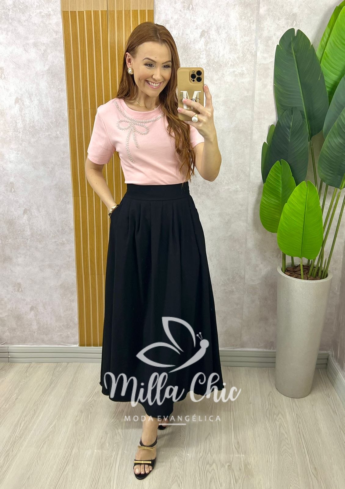 Milla Chic - millachic com br saia silvia em alfaiataria marrant rosa copia 3 Saia Silvia em Alfaiataria Marrant - Preta - Milla Chic