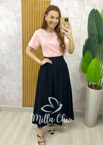 Saia Silvia em Alfaiataria Marrant - Preta - Milla Chic