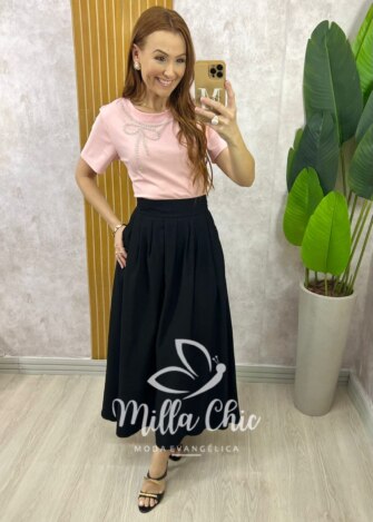 Saia Silvia em Alfaiataria Marrant - Preta - Milla Chic