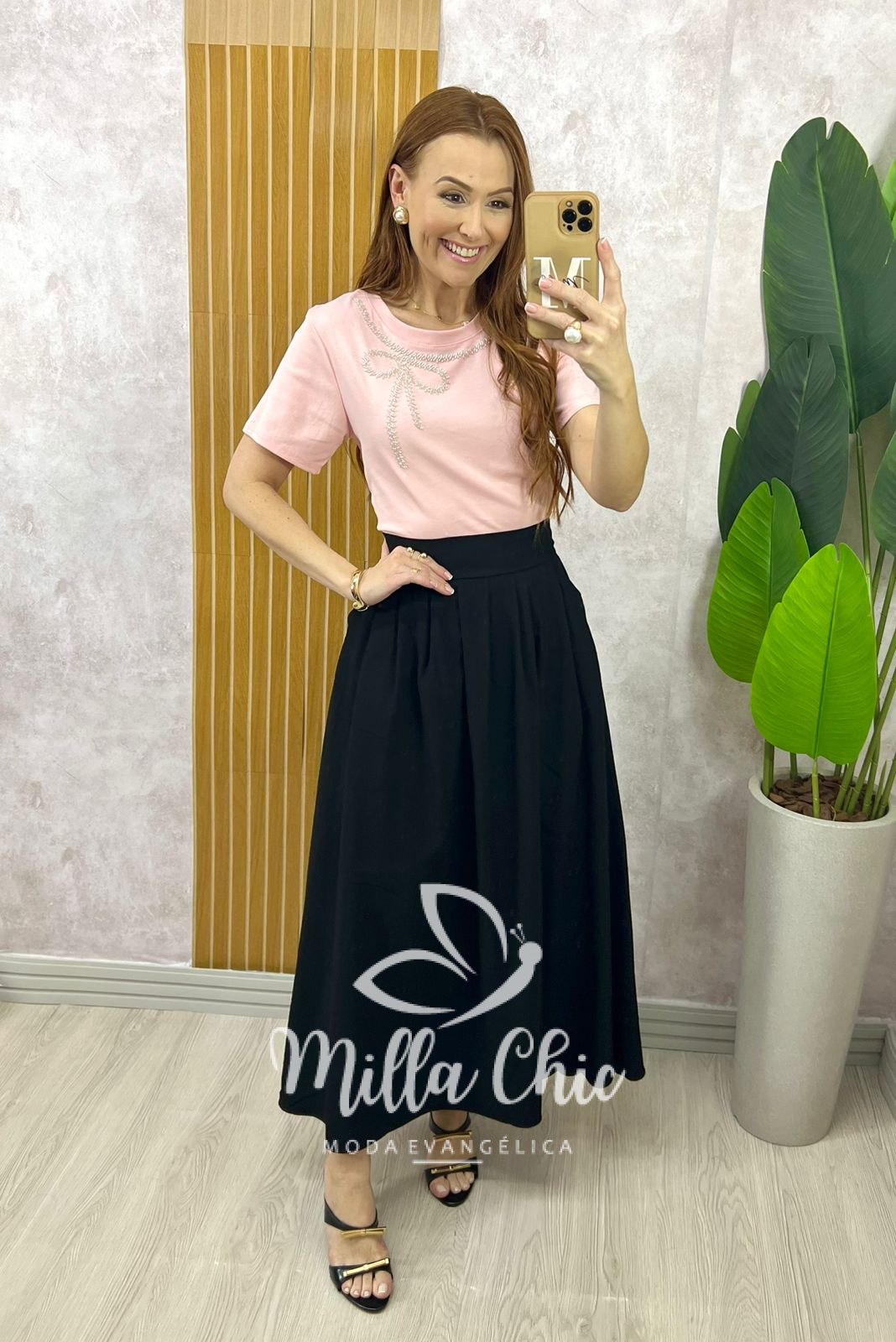 Milla Chic - millachic com br saia silvia em alfaiataria marrant rosa copia Saia Silvia em Alfaiataria Marrant - Preta - Milla Chic