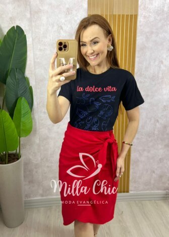 T-shirt Mar 100% Algodão - Preta - Milla Chic