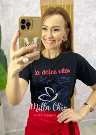 T-shirt Mar 100% Algodão - Preta - Milla Chic