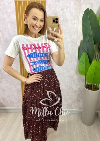 T shirt Sardinha 100% algodão - Off White - Milla Chic