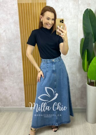 T-shirt Zaia Em Malha Gola Alta - Preta - Milla Chic