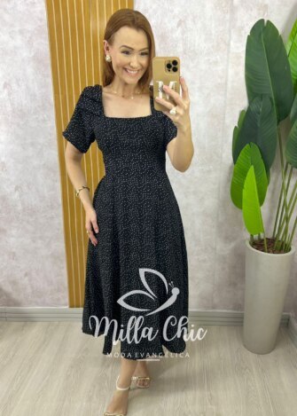 Milla Chic - millachic com br vestido agnes em poa preto 1 Vestido Agnes em Póa - Preto - Milla Chic